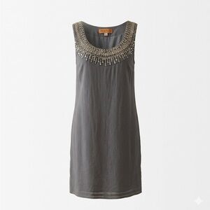 Roberta Freyman gray silk slip mini dress with beads and sequins embellishments